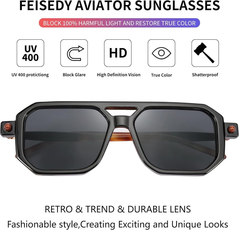 FEISEDY Vintage Square 70s Flat Aviator Sunglasses Women Men Classic Retro Stylish Frame UV400 Sunglasses B2622 - Image 5